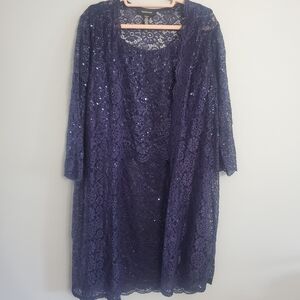 R&M Richards 2Pc Navy Lace Layered Dress Sz14 Wedding Mother Of The Bride Formal
